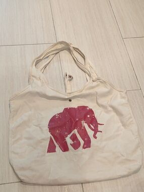 Canvas Tote With Red Elephant Print